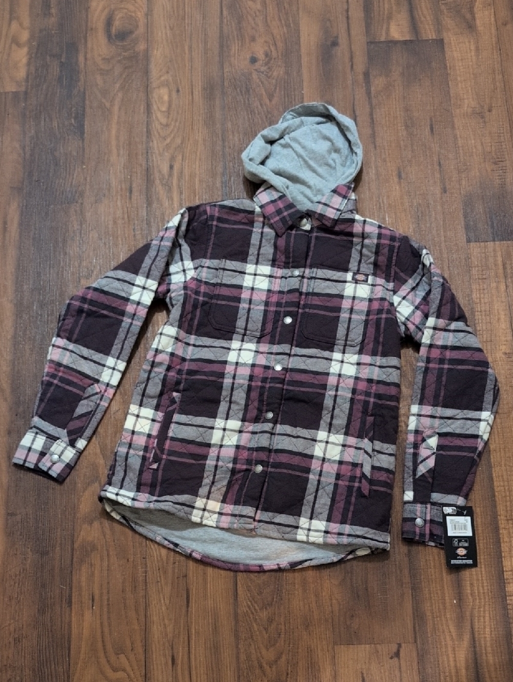NWT Dickies Women's Quilted Woven Flannel Jacket - Purple/Grey Plaid - XS